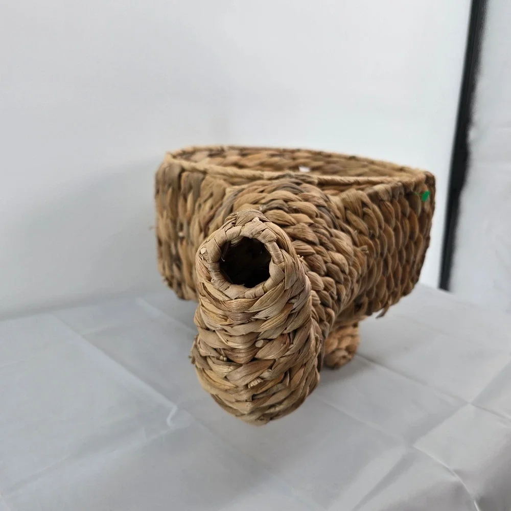 Woven Elephant Basket Natural Water Hyacinth Animal Shaped Storage Boho Decor
